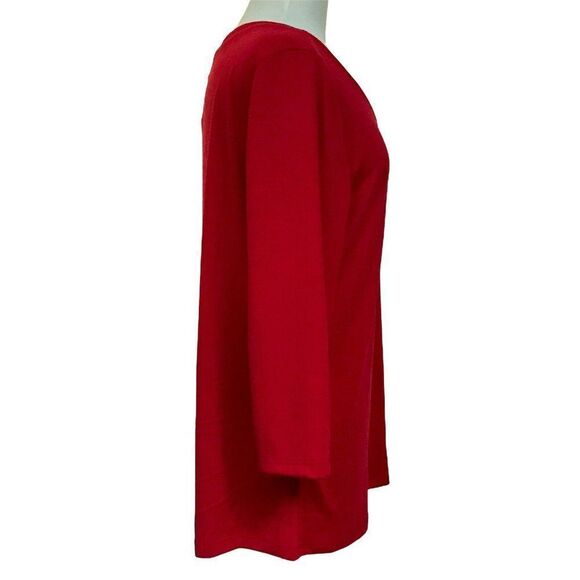 By Design True Red Knit Top V-Neck Pullover Sz XL Cross Over Rhinestone Band - Picture 3 of 7